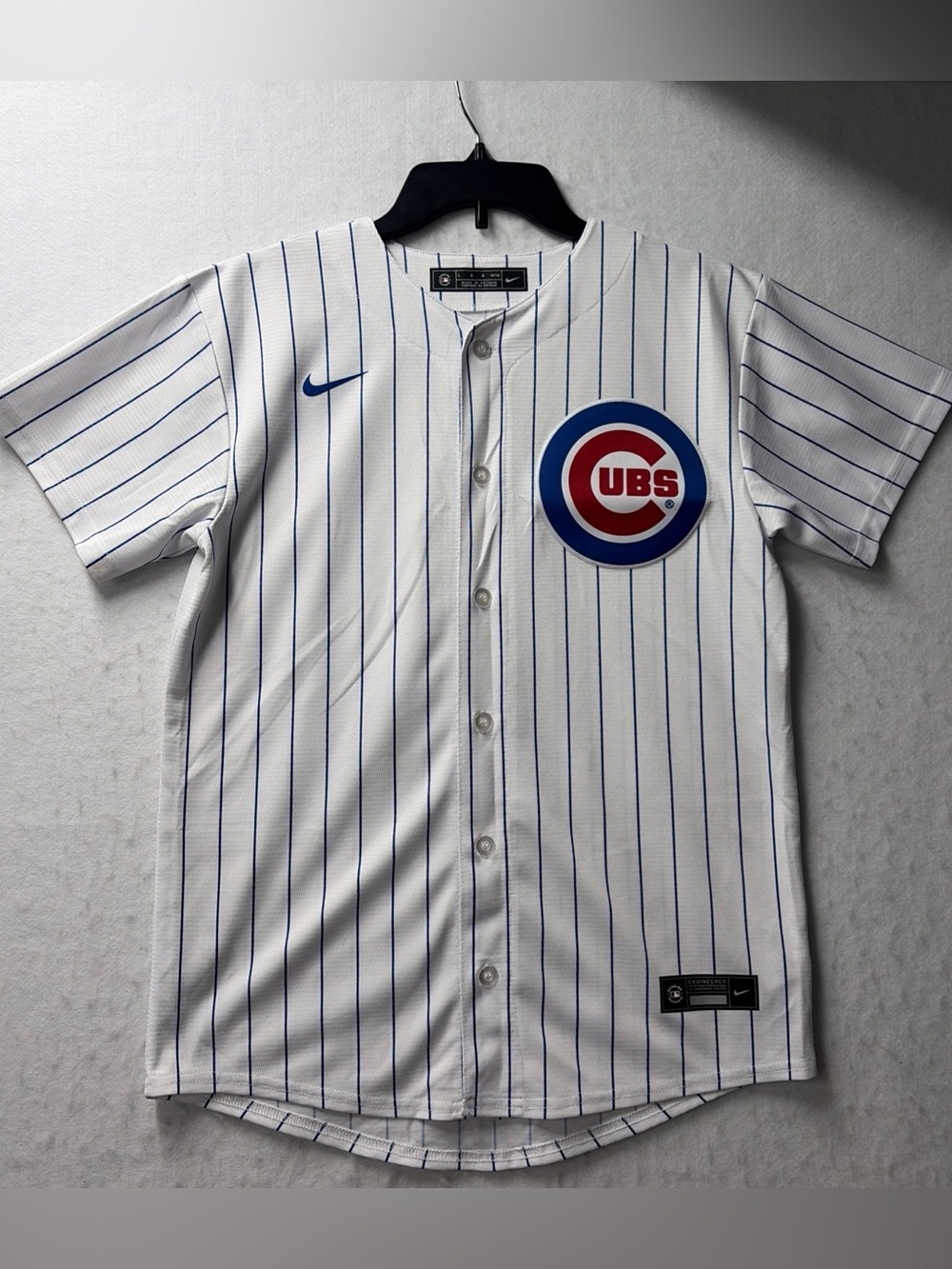 Nike Javier Baez Chicago Cubs Jersey Youth Large White Pinstripe MLB